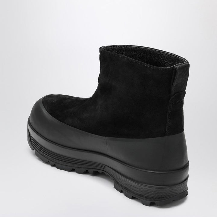 Stone Island Black Suede Ankle Boot With Logo Men