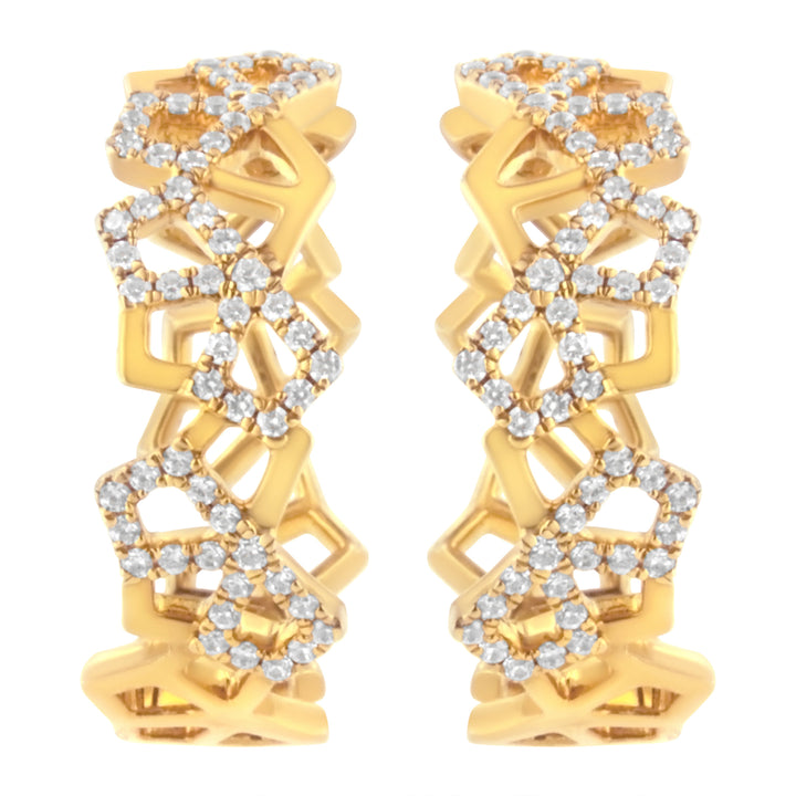 14K Yellow Gold 3/4 Cttw Diamond Honeycomb Hoop Earrings (G-H Color, SI1-SI2 Clarity) - 24MM