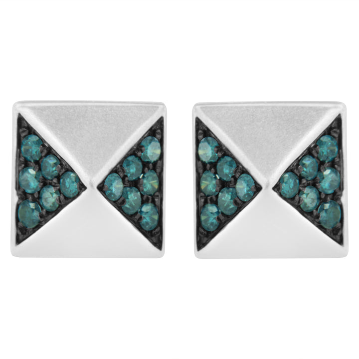 14K White Gold 1/4 Cttw Treated Blue Diamond Pyramid Stud Earring (Blue Color, SI1-SI2 Clarity)