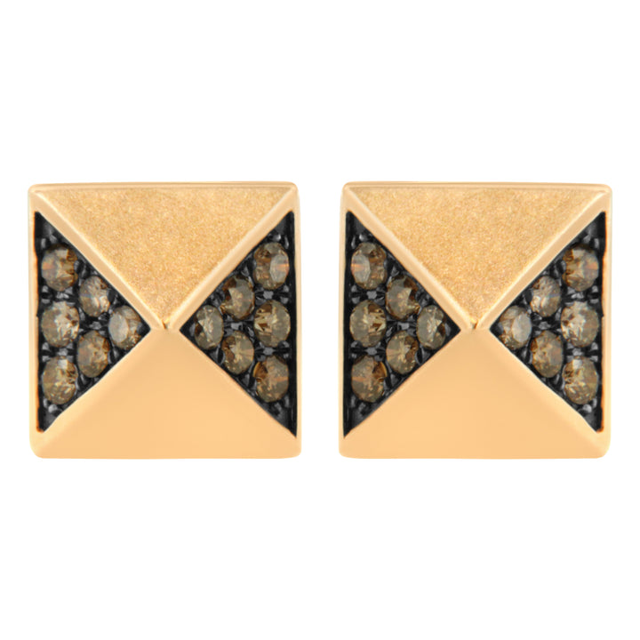 14K Rose Gold 1/4 Cttw Brown Diamond Pyramid Stud Earring (Brown Color, SI1-SI2 Clarity)