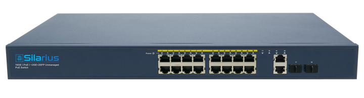 Silarius SIL-A16POE1G150 20 Ports POE+ switch with 16 Gigabit Ports PoE+, 2 Gigabit Uplinks, and 2 SFP Slots Uplink - 150W POE+