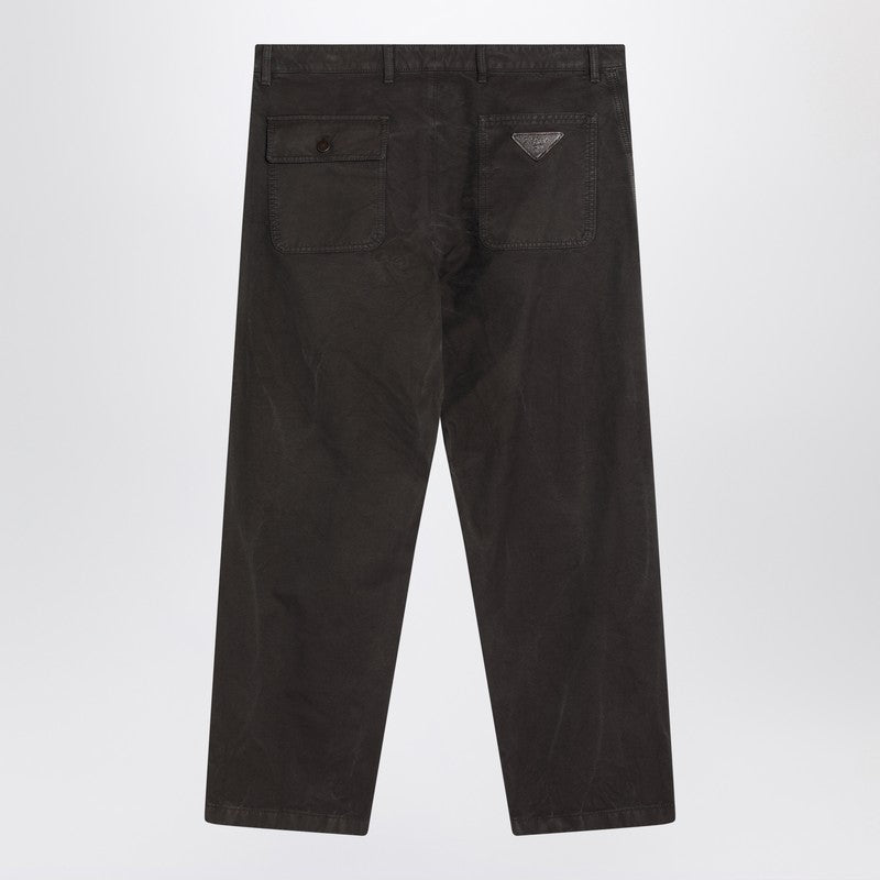 Prada Vintage-Effect Brown Cotton Trousers Men