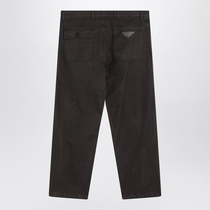 Prada Vintage-Effect Brown Cotton Trousers Men
