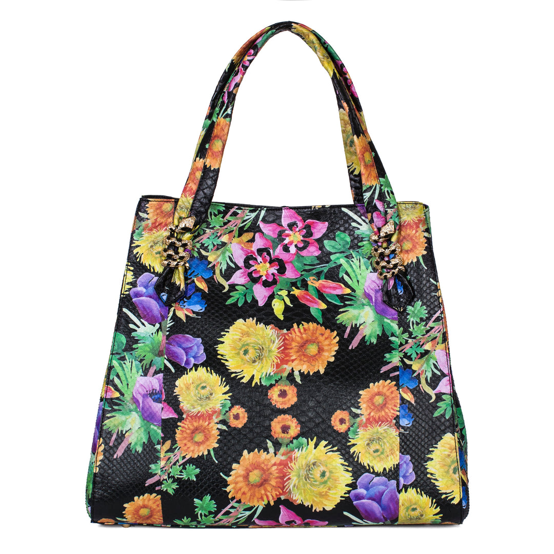 Large Floral Python Bag with Gold Snake Accessories