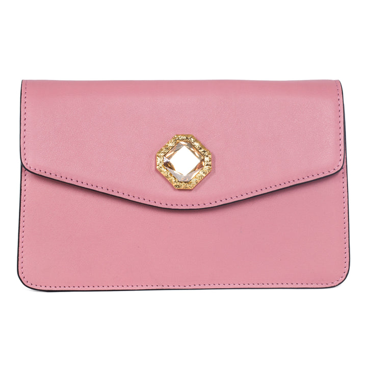 Soft Pink Leather Clutch With Custom Swarovski Stone