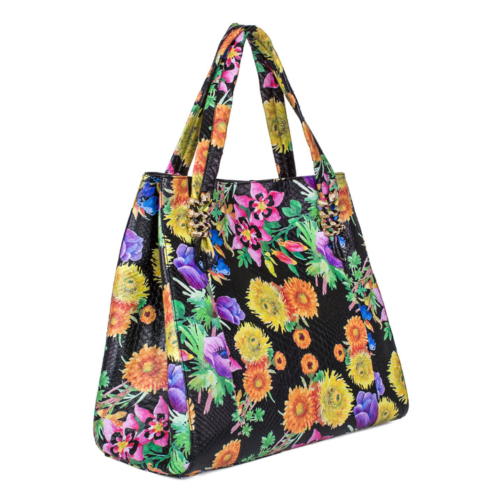 Large Floral Python Bag with Gold Snake Accessories