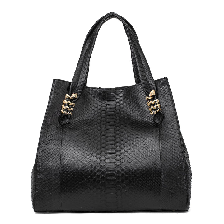 Large Black Python Shopper Bag