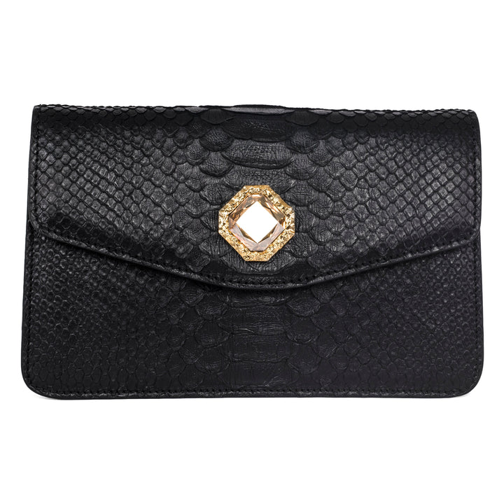 Black Python Clutch with Custom Swarovski Stone
