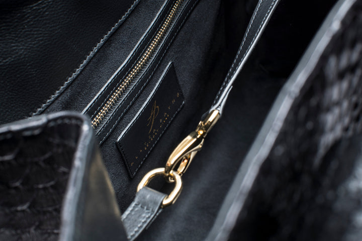 Large Black Python Shopper Bag