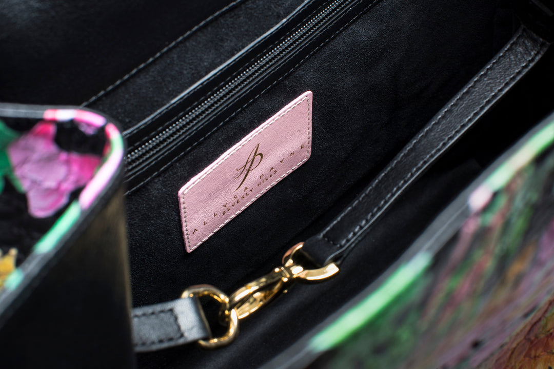 Large Floral Python Bag with Gold Snake Accessories