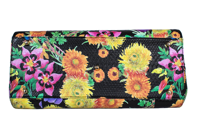 Large Floral Python Bag with Gold Snake Accessories