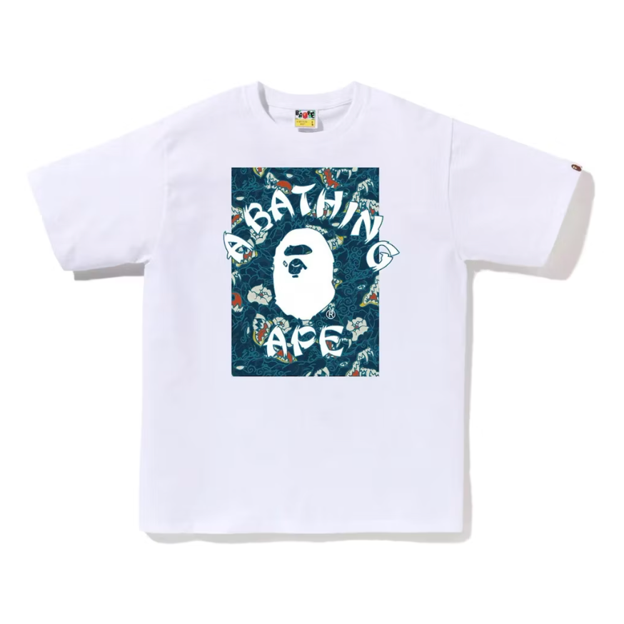 BAPE Japanese Tattoo Camo On College Tee (White/Blue)