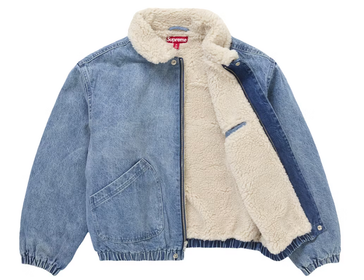 Supreme Faux Shearling Lined Bomber Jacket Denim