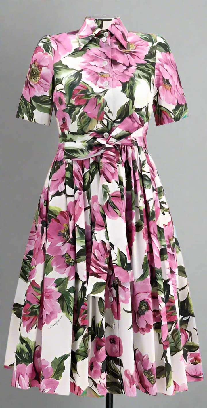 VESTIDO CAMISERO CON ESTAMPADO DE PEONÍAS DE DOLCE &amp; GABBANA ITALIA 