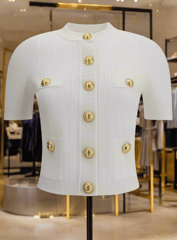 BALMAIN women's CARDIGAN WHITE W/Gold BUTTONS