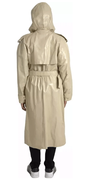 BOTTEGA VENETA MEN'S BEIGE LAMBSKIN LEATHER TRENCH COAT JACKET