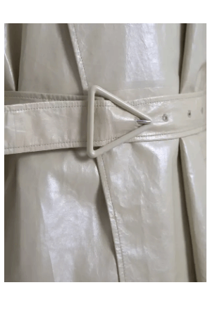 BOTTEGA VENETA MEN'S BEIGE LAMBSKIN LEATHER TRENCH COAT JACKET