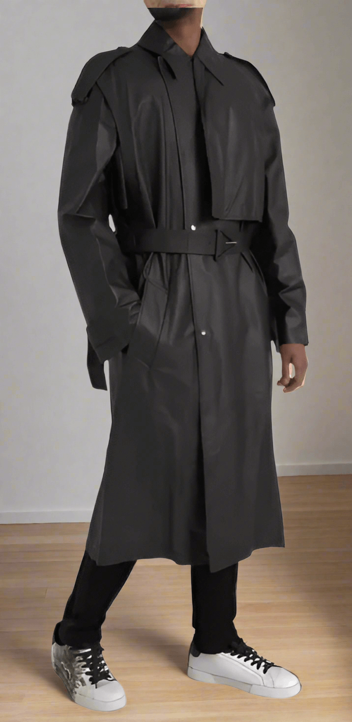 Bottega Veneta BLACK LEATHER MEN WATERPROOF TRENCH COAT JACKET