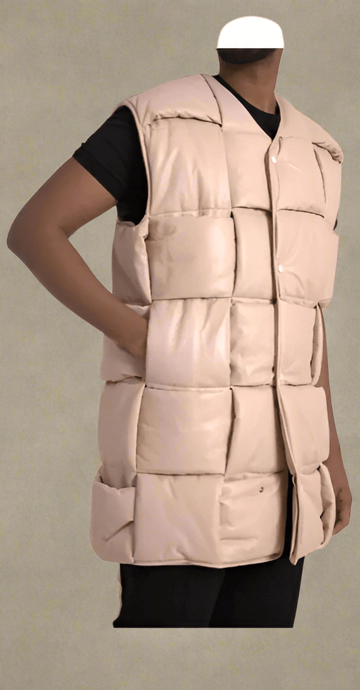 Bottega Veneta BEIGE QUILTED SLEEVELESS CALF LEATHER JACKET