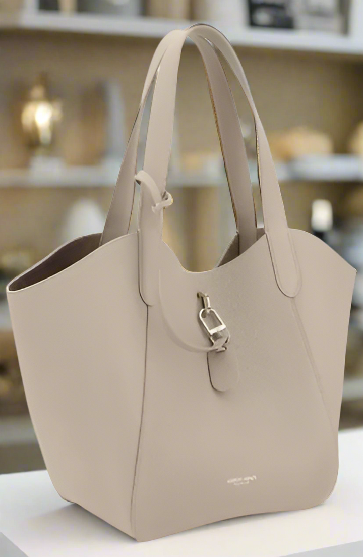 GIORGIO ARMANI BEIGE SHOULDER BAG IN HAMMERED LEATHER