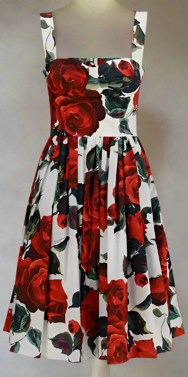 Dolce & Gabbana red ROSE PATTERNED MIDI DRESS