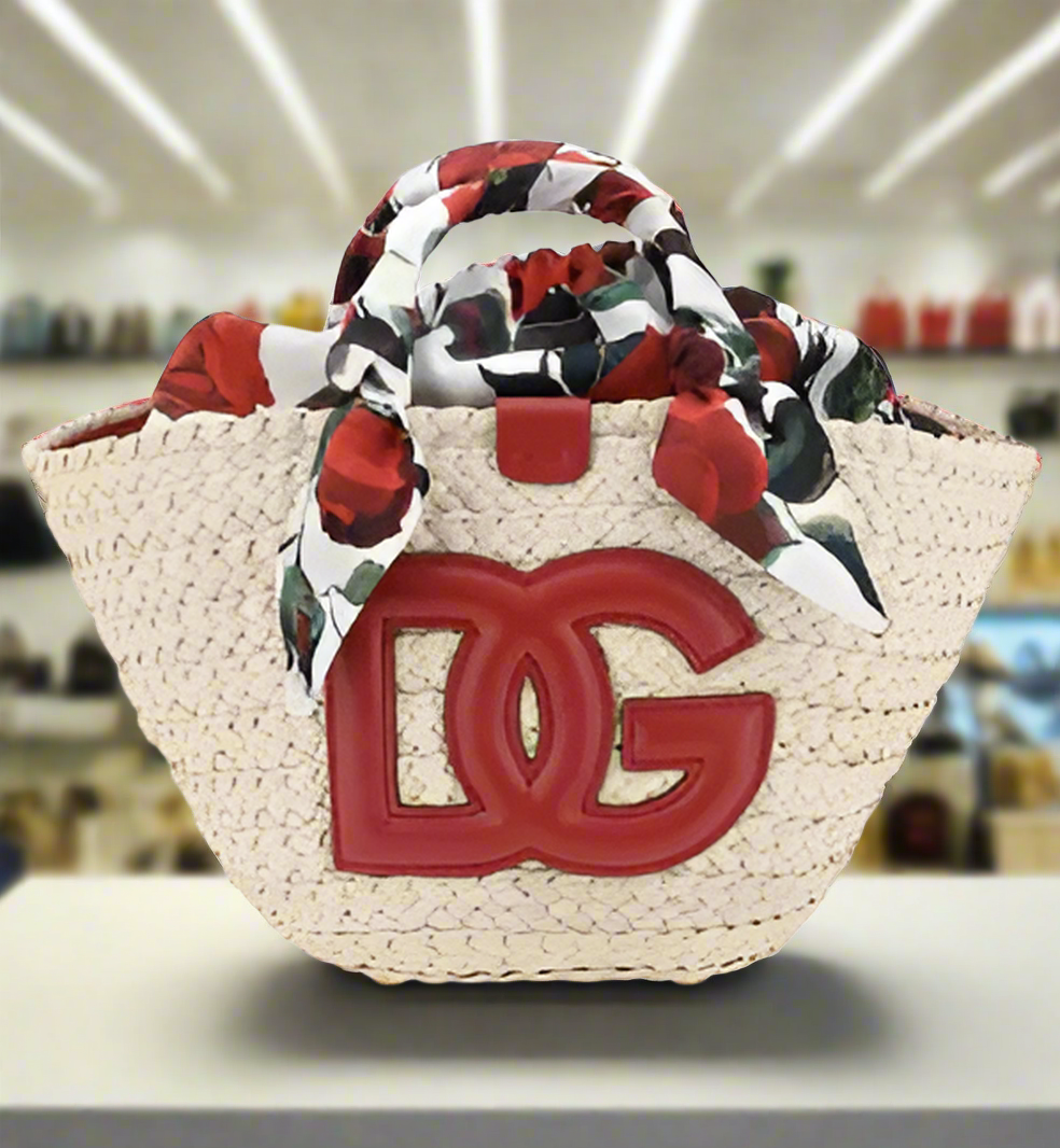 Dolce & Gabbana red logo RAFFIA HANDBAG