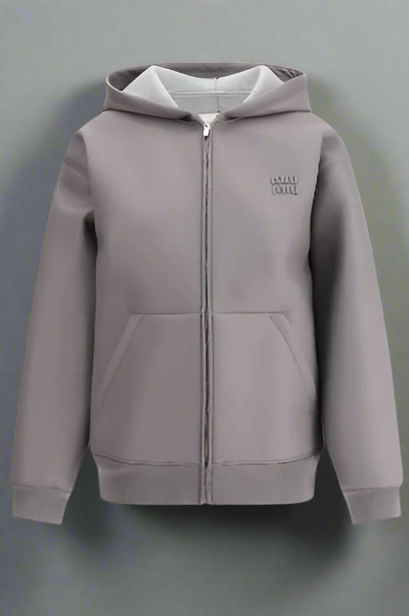 MIU MIU HOODED grey lambskin JACKET