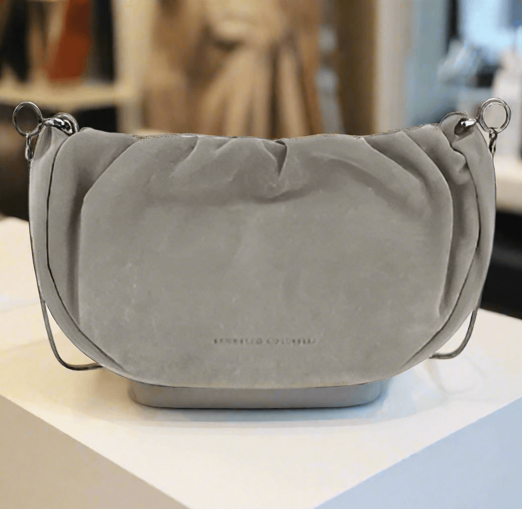 Brunello Cucinelli grey SUEDE SHOULDER BAG