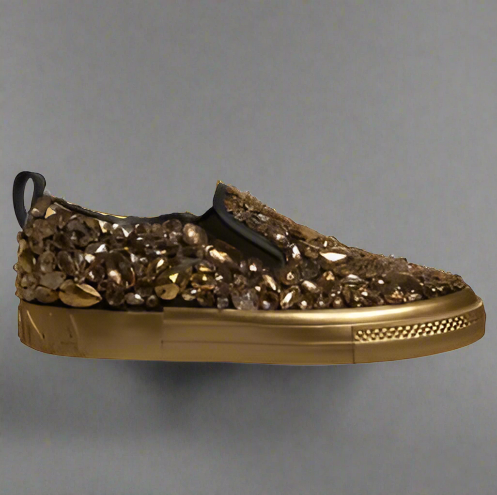 GOLD CRYSTAL EMBELLISHED SLIP ON SHOES