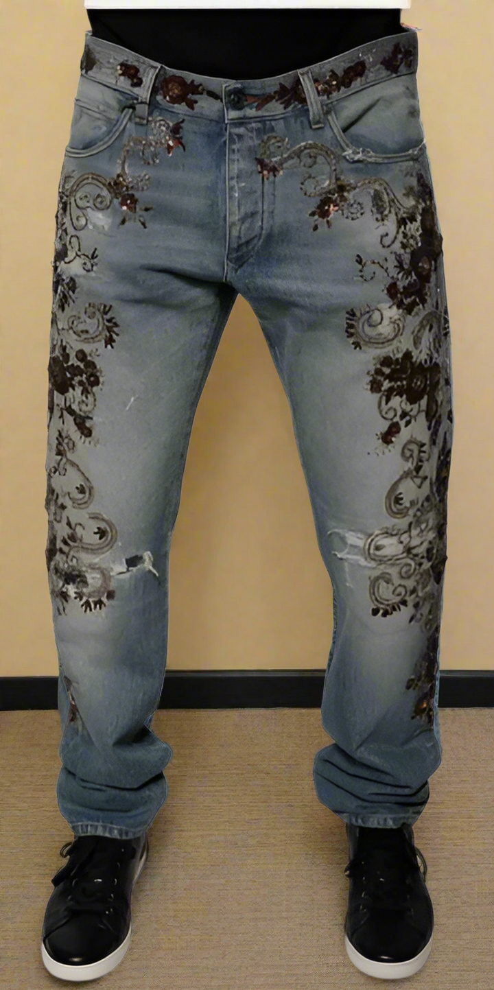Dolce & Gabbana men's LIGHT BLUE EMBROIDERED SKINNY DENIM JEANS