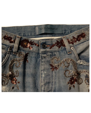 Dolce & Gabbana men's LIGHT BLUE EMBROIDERED SKINNY DENIM JEANS