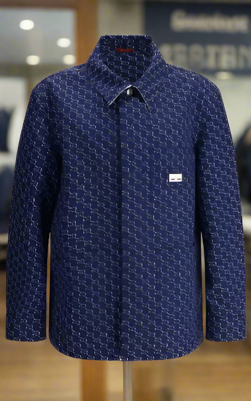 Gucci men's blue GG PATTERN SHIRT STYLE JACKET