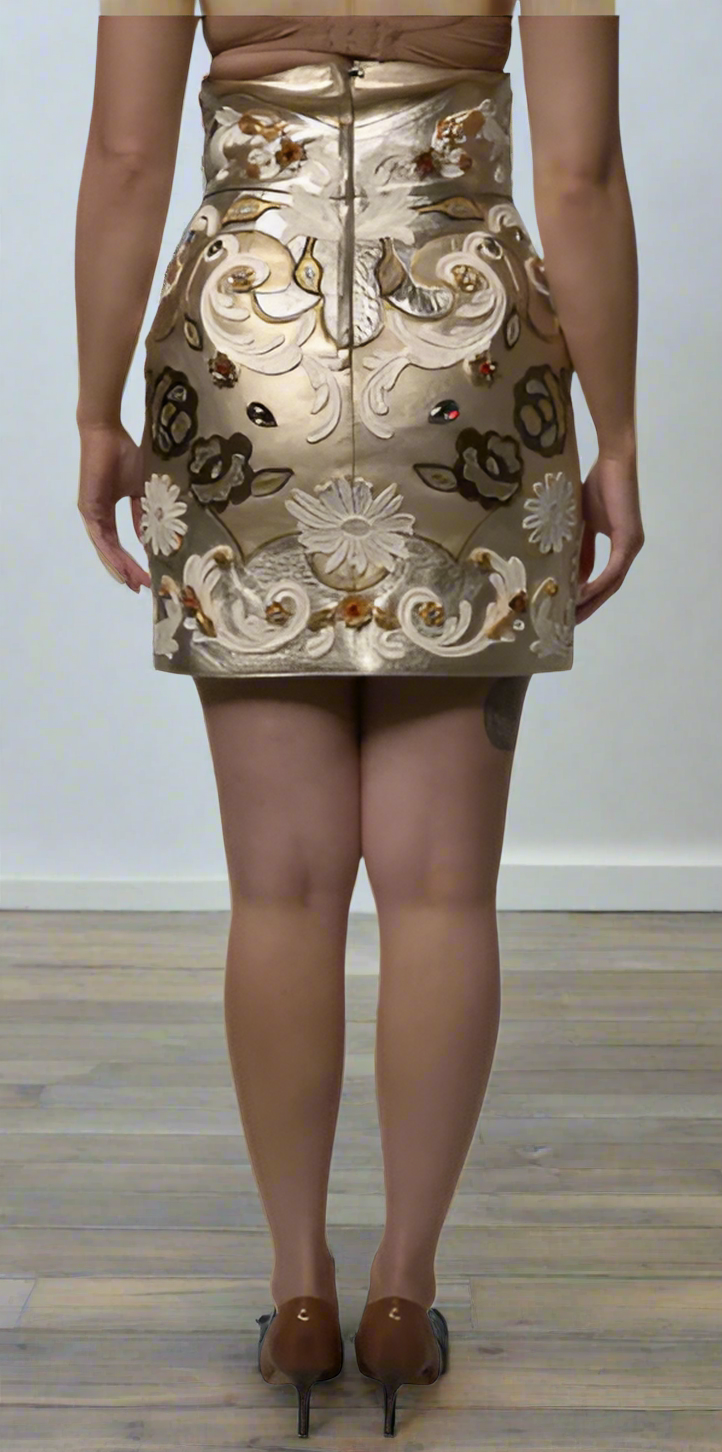 Dolce & Gabbana GOLD JACQUARD EMBELLISHED A-LINE MINI SKIRT