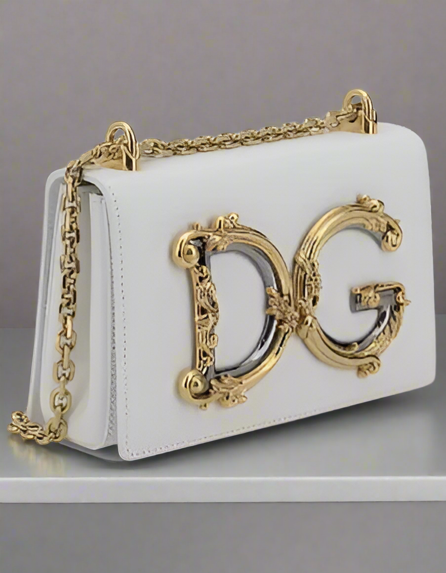 Dolce & Gabbana white leather LOGOED SHOULDER BAG
