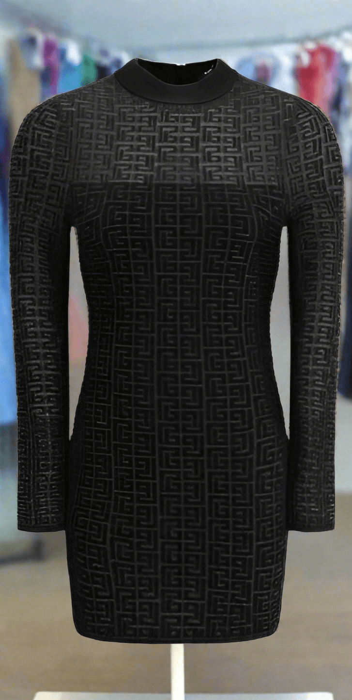 BALMAIN BLACK KNIT MINI DRESS