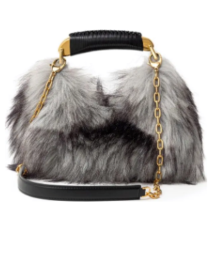 Tom Ford GRAY synthetic fur  LEATHER wrapped handle HANDBAG