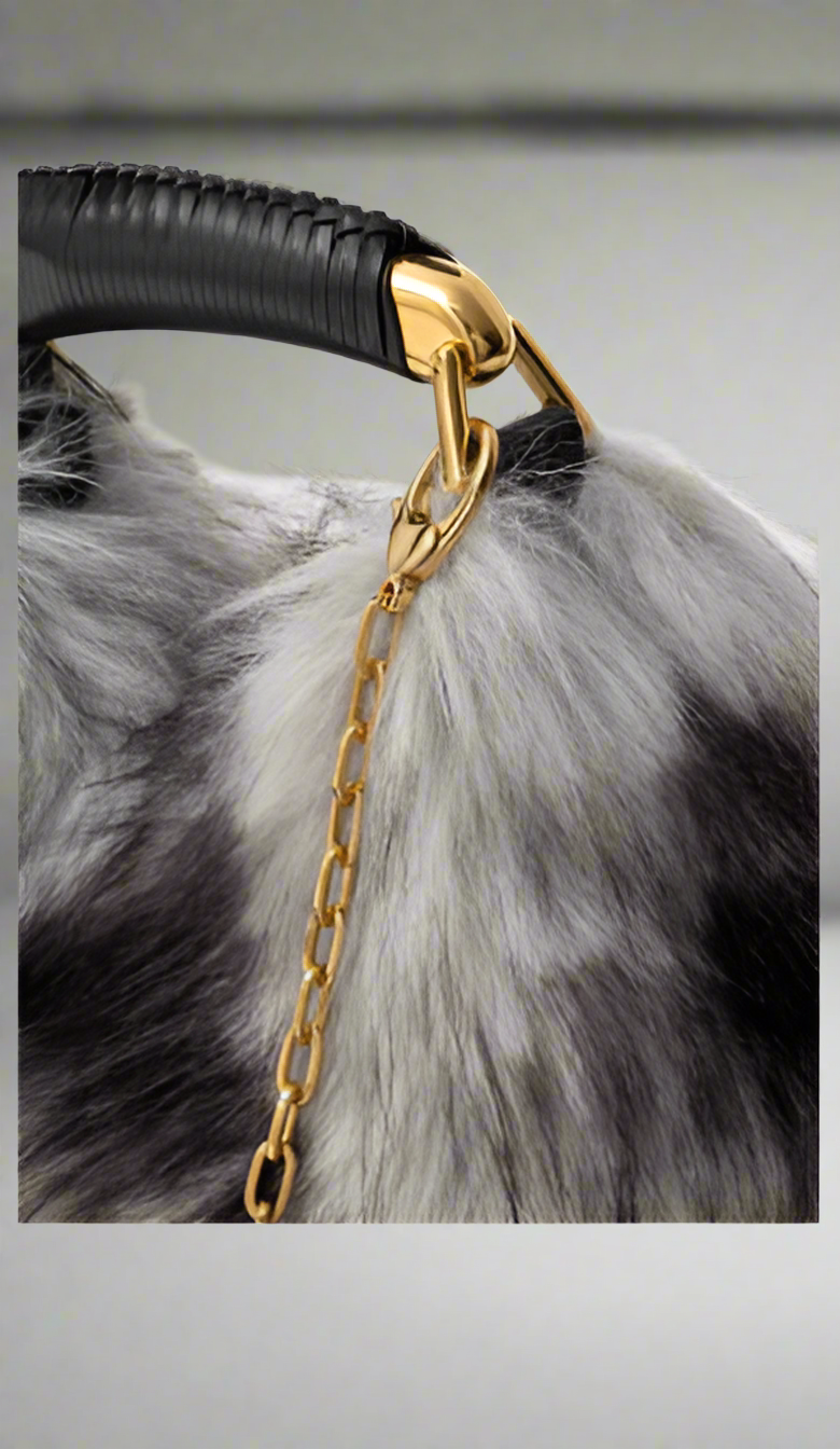 Tom Ford GRAY synthetic fur  LEATHER wrapped handle HANDBAG
