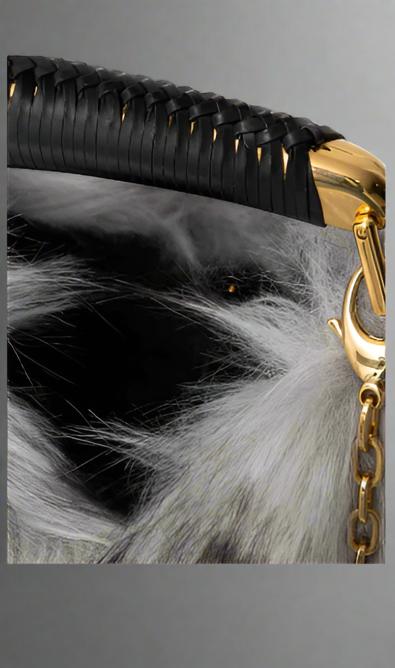 Tom Ford GRAY synthetic fur  LEATHER wrapped handle HANDBAG