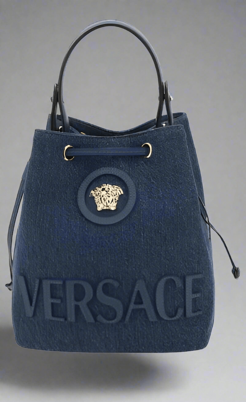 VERSACE MEDUSA SERIES BLUE DENIM BUCKET BAG