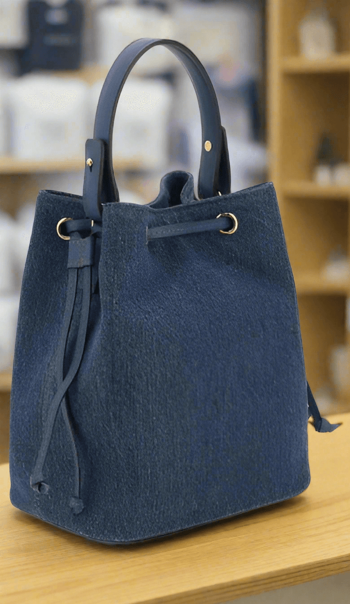 VERSACE MEDUSA SERIES BLUE DENIM BUCKET BAG