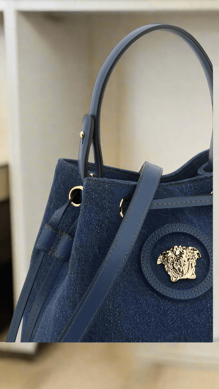 VERSACE MEDUSA SERIES BLUE DENIM BUCKET BAG