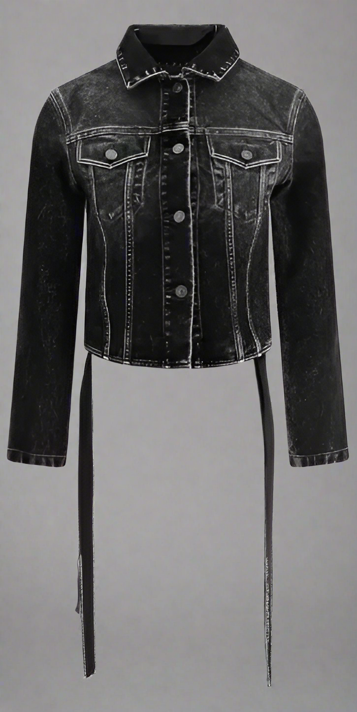 BALENCIAGA women's black DENIM JACKET WITH RIBBON