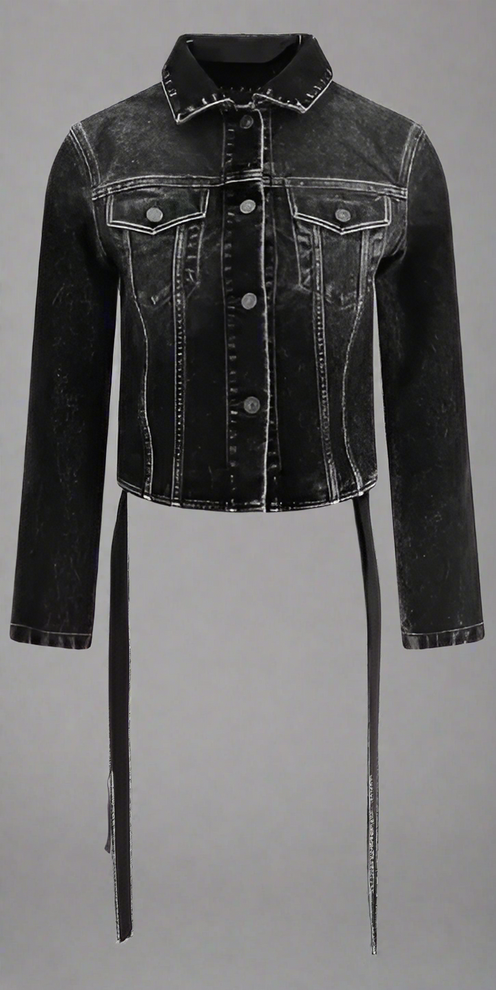 BALENCIAGA women's black DENIM JACKET WITH RIBBON