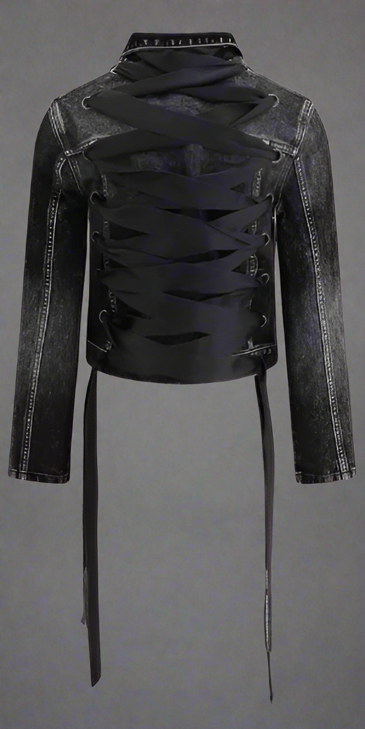 BALENCIAGA women's black DENIM JACKET WITH RIBBON