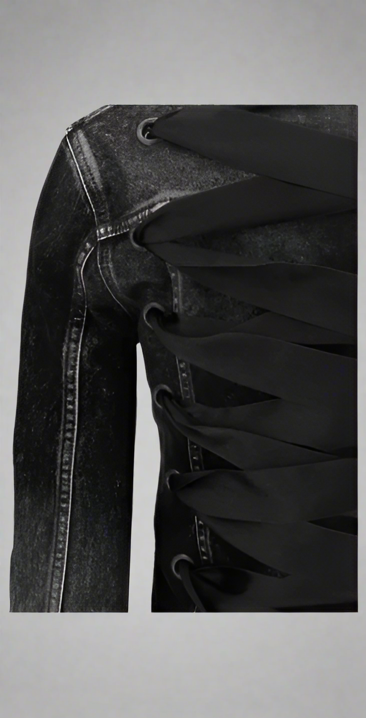 BALENCIAGA women's black DENIM JACKET WITH RIBBON
