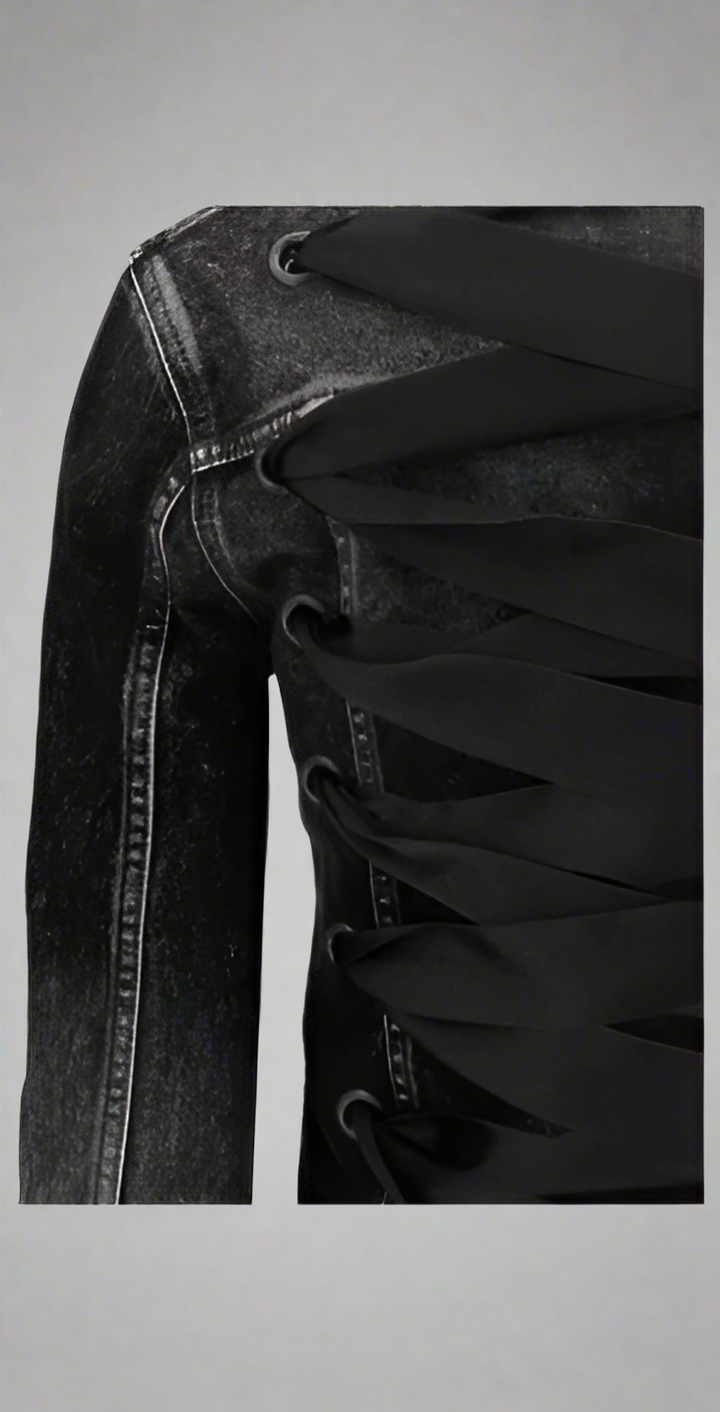 BALENCIAGA women's black DENIM JACKET WITH RIBBON