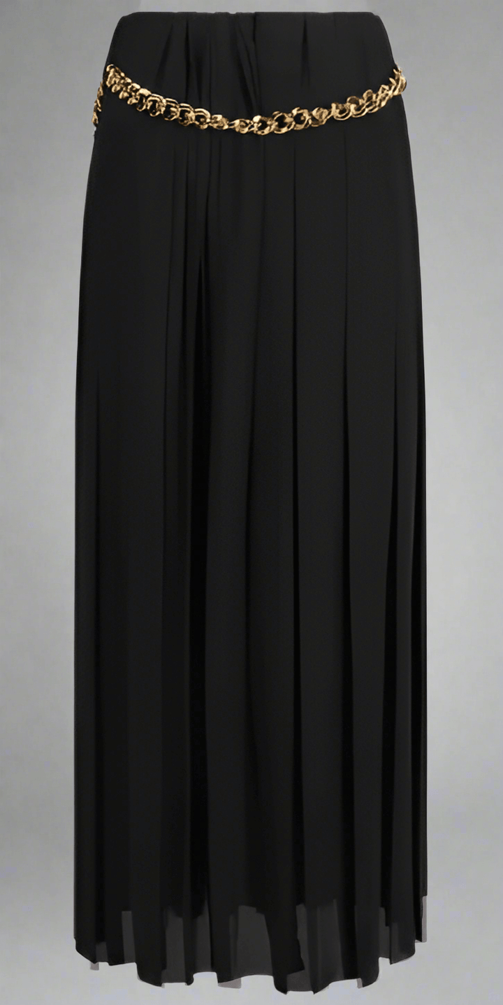 Balenciaga Long Skirt, elastic waistband, foot length, gold chain detail at waist.

