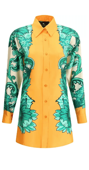 ETRO women's green/orange SILK SHIRT