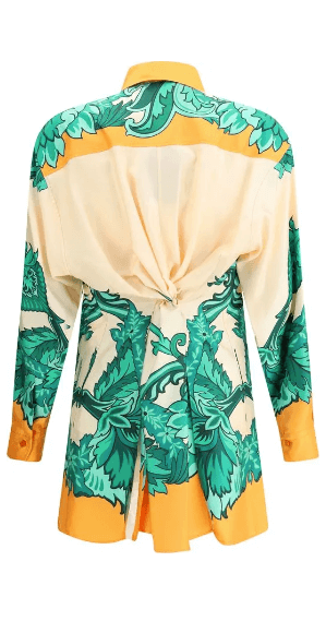 ETRO women's green/orange SILK SHIRT