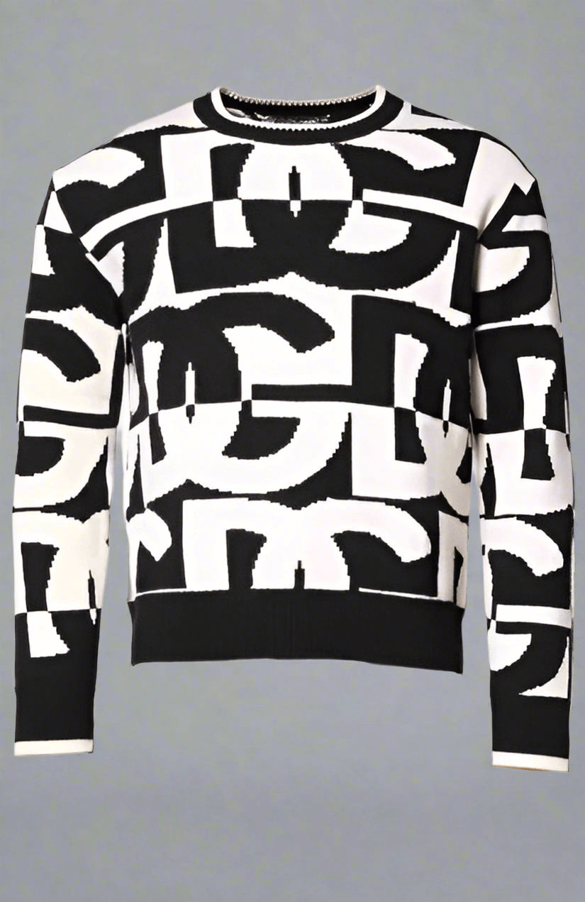 Dolce & Gabbana Black White Knit Logo Print Pullover Sweater